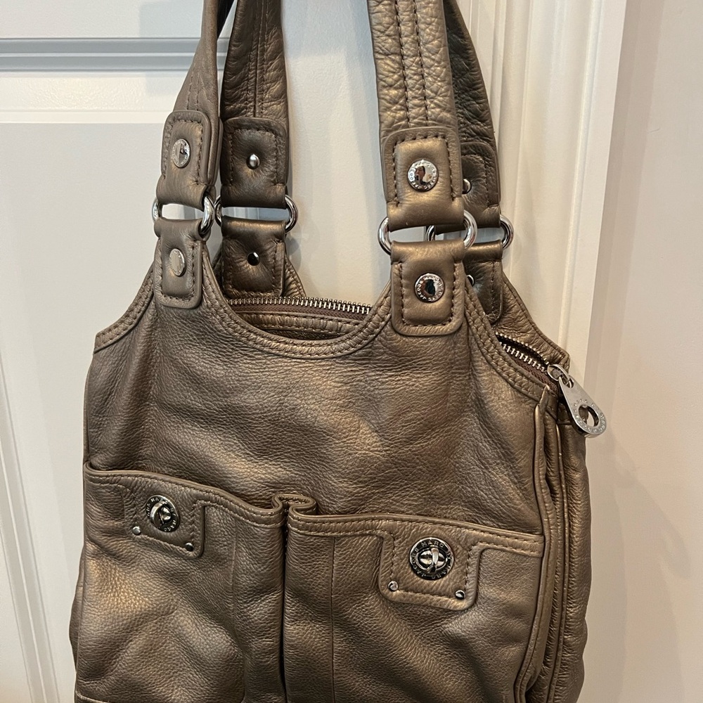Marc Jacobs Metallic Taupe Leather Shoulder Bag
